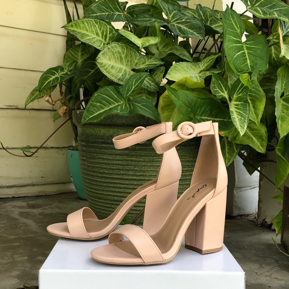 Nude Vegan Leather Ankle Strap Heels - Picture 4 of 9